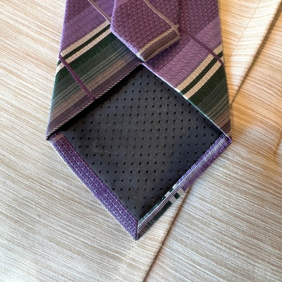 FERUCCI Silk Tie Purple Green Geometric Patchwork Jacquard Abstract Handmade - Picture 4 of 6
